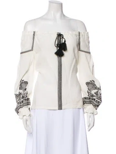 Pre-owned Maje Floral Print Off-the-shoulder Blouse In White