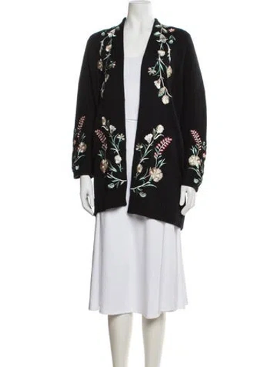 Pre-owned Maje Floral Print Open Front Sweater In Black