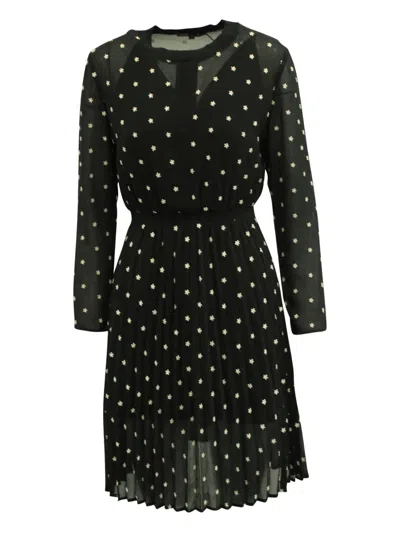 Pre-owned Maje Floral-print Pleated Dress In Black