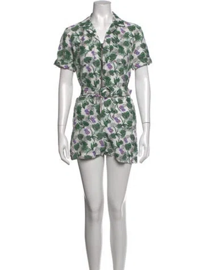 Pre-owned Maje Floral Print Romper In Green/white