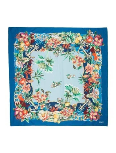 Pre-owned Maje Floral Print Scarf In Blue