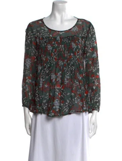 Pre-owned Maje Floral Print Scoop Neck Blouse In Green