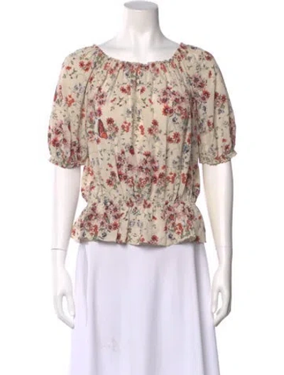 Pre-owned Maje Floral Print Scoop Neck Blouse In Neutral