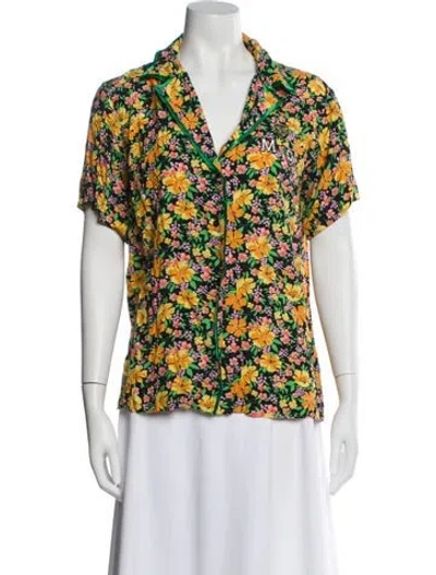 Pre-owned Maje Floral Print Short Sleeve Blouse In Black