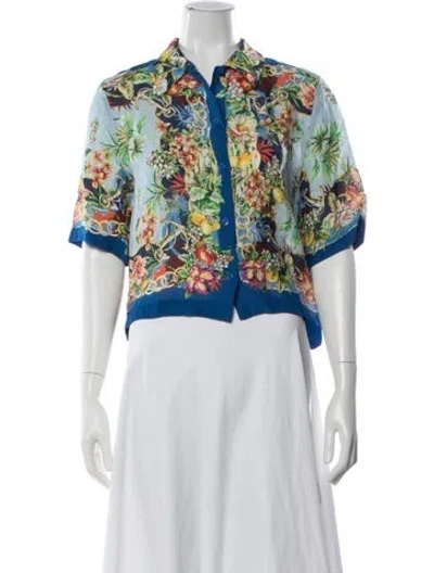 Pre-owned Maje Floral Print Short Sleeve Blouse In Blue