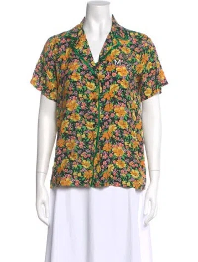 Pre-owned Maje Floral Print Short Sleeve Blouse In Green