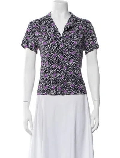 Pre-owned Maje Floral Print Short Sleeve Blouse In Purple