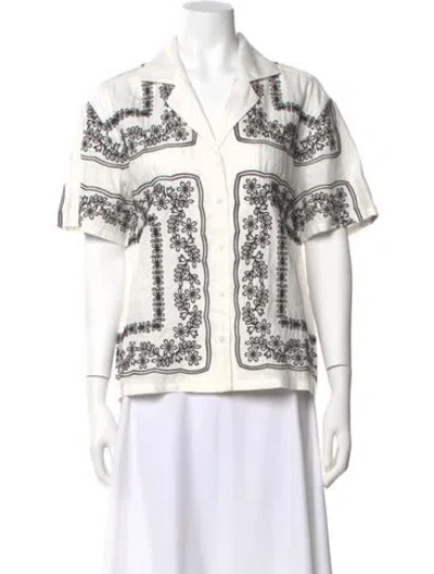 Pre-owned Maje Floral Print Short Sleeve Button-up Top In White