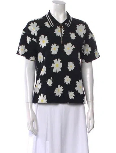 Pre-owned Maje Floral Print Short Sleeve Polo In Black