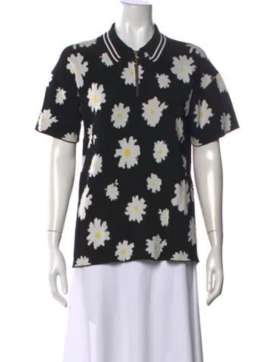 Pre-owned Maje Floral Print Short Sleeve Polo In Black