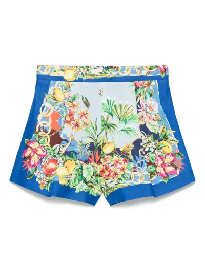 Maje Floral-print Shorts In 蓝色
