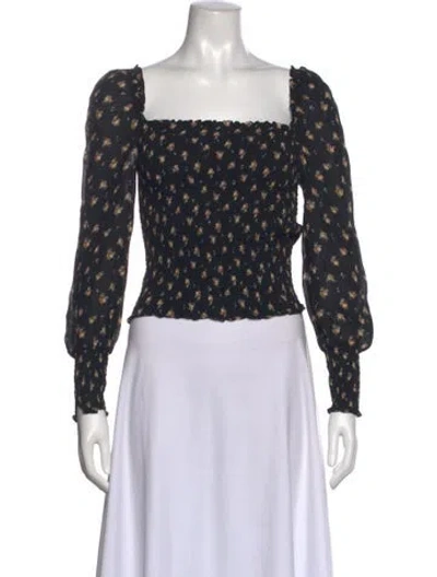 Pre-owned Maje Floral Print Square Neckline Blouse In Black