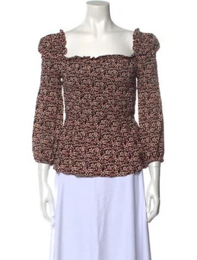 Pre-owned Maje Floral Print Square Neckline Blouse In Black