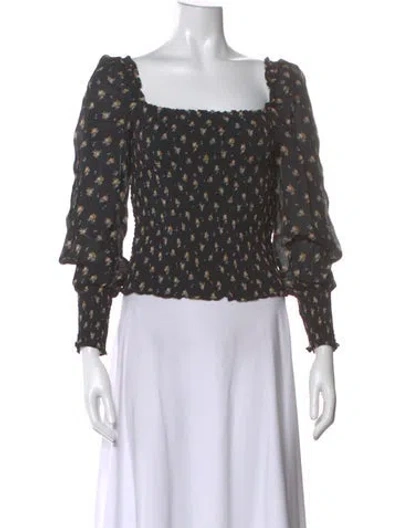 Pre-owned Maje Floral Print Square Neckline Top W/ Tags In Black