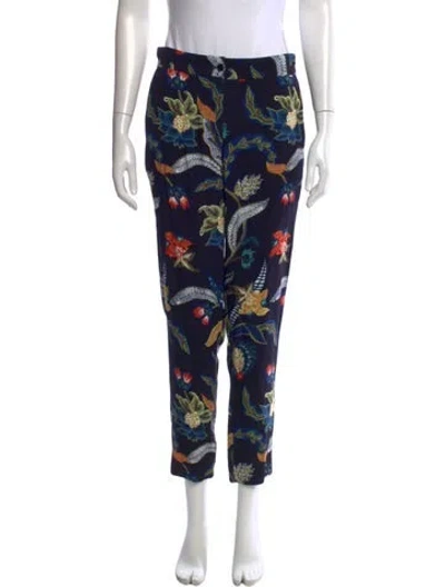 Pre-owned Maje Floral Print Straight Leg Pants In Blue