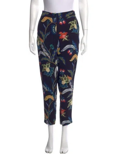 Pre-owned Maje Floral Print Straight Leg Pants In Blue