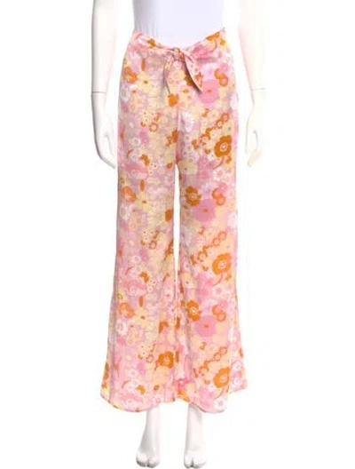 Pre-owned Maje Floral Print Straight Leg Pants In Pink
