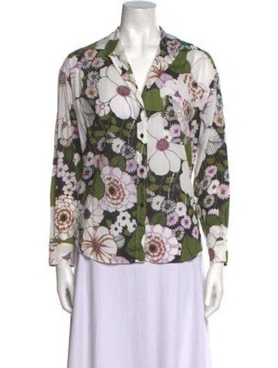 Pre-owned Maje Floral Print Three-quarter Sleeve Blouse In Green