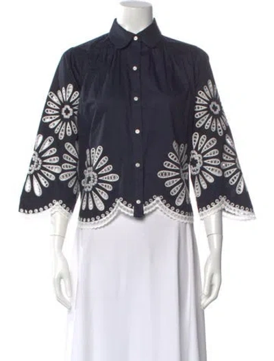 Pre-owned Maje Floral Print Three-quarter Sleeve Blouse W/ Tags In Blue