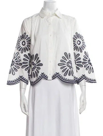 Pre-owned Maje Floral Print Three-quarter Sleeve Blouse In White