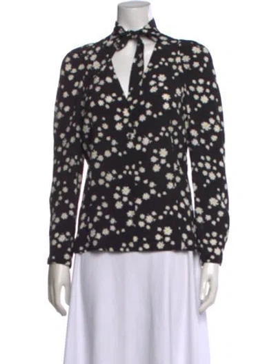 Pre-owned Maje Floral Print Tie Neck Blouse In Black
