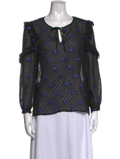 Pre-owned Maje Floral Print Tie Neck Blouse In Black