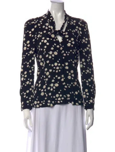Pre-owned Maje Floral Print Tie Neck Blouse In Black