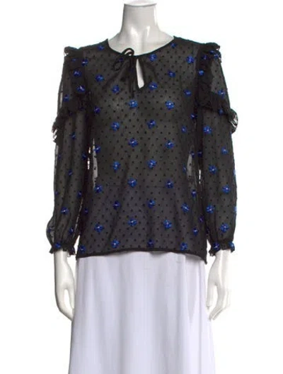 Pre-owned Maje Floral Print Tie Neck Blouse In Black/blue