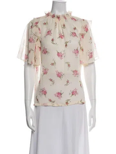Pre-owned Maje Floral Print Tie Neck Blouse In Blue