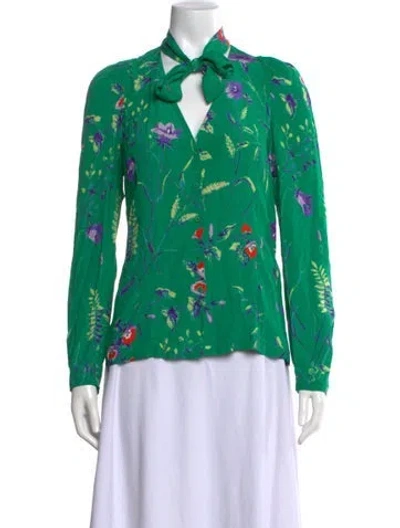 Pre-owned Maje Floral Print Tie Neck Blouse In Green
