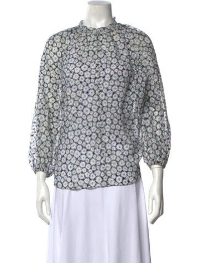 Pre-owned Maje Floral Print Tie Neck Blouse In Grey