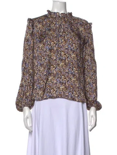 Pre-owned Maje Floral Print Tie Neck Blouse In Metallic/white