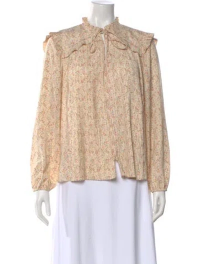 Pre-owned Maje Floral Print Tie Neck Blouse In Neutral
