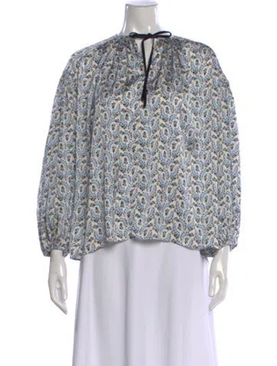 Pre-owned Maje Floral Print Tie Neck Blouse In Neutral