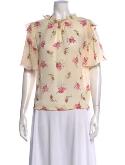 Pre-owned Maje Floral Print Tie Neck Blouse In Neutrals