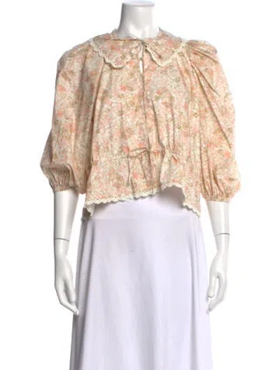 Pre-owned Maje Floral Print Tie Neck Blouse In Pink