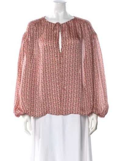 Pre-owned Maje Floral Print Tie Neck Blouse In Red