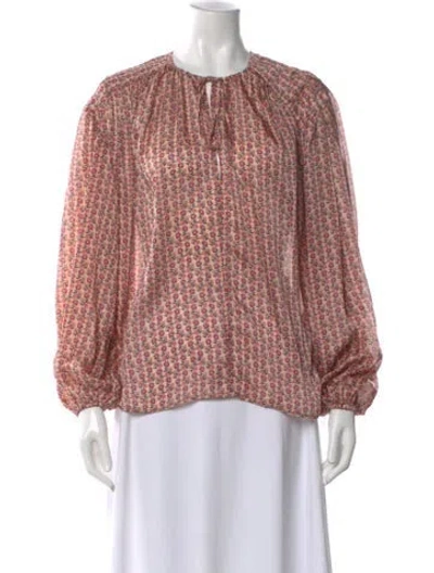 Pre-owned Maje Floral Print Tie Neck Blouse In Red