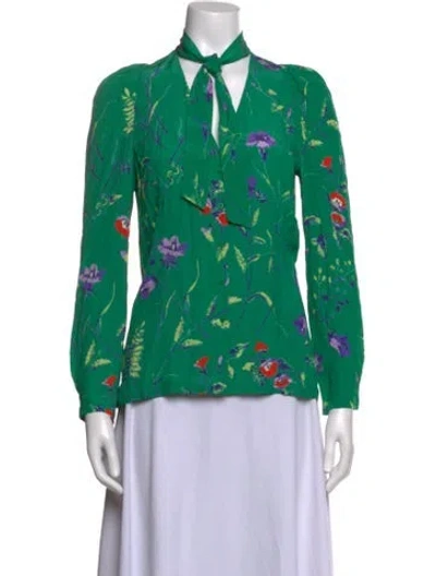 Pre-owned Maje Floral Print Tie Neck Blouse W/ Tags In Green