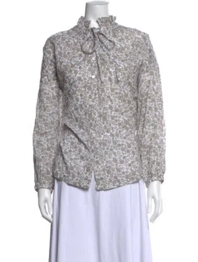 Pre-owned Maje Floral Print Tie Neck Blouse W/ Tags In Neutral