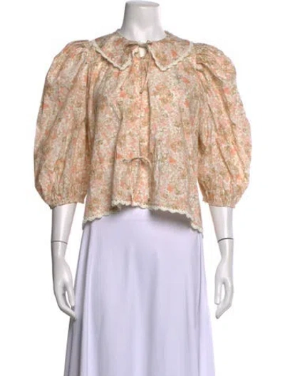Pre-owned Maje Floral Print Tie Neck Blouse W/ Tags In Pink