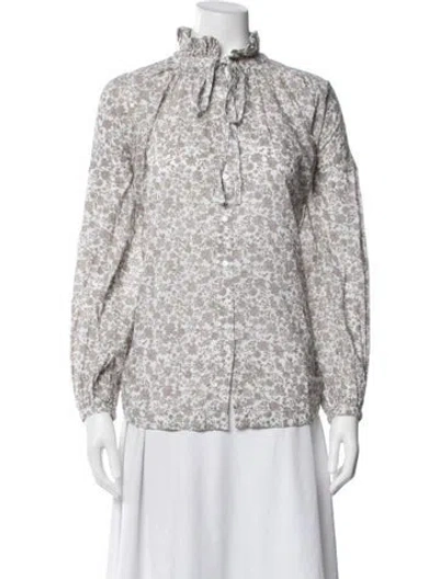 Pre-owned Maje Floral Print Tie Neck Blouse W/ Tags In White
