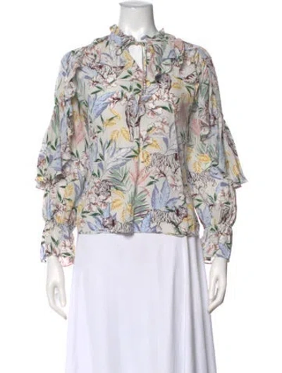Pre-owned Maje Floral Print Tie Neck Blouse In White