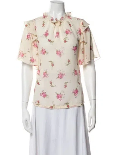 Pre-owned Maje Floral Print Tie Neck Blouse In White