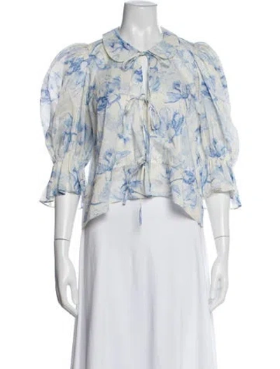 Pre-owned Maje Floral Print Tie Neck Blouse In White