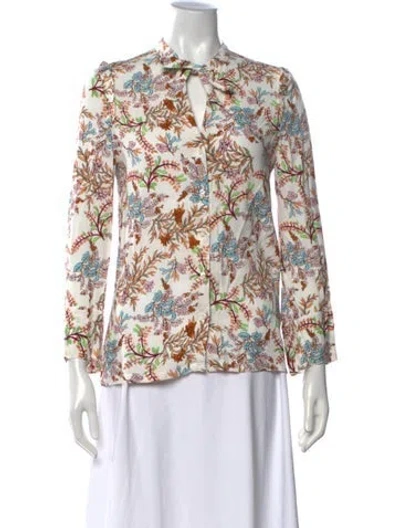 Pre-owned Maje Floral Print Tie Neck Blouse In White