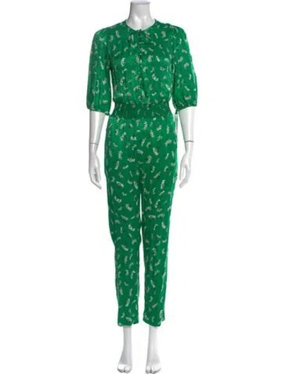Pre-owned Maje Floral Print Tie Neck Jumpsuit In Green