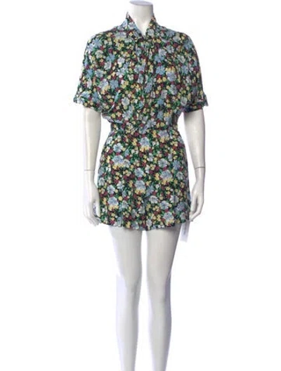 Pre-owned Maje Floral Print Tie Neck Romper In Black