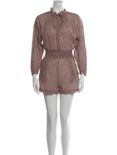 Pre-owned Maje Floral Print Tie Neck Romper In Brown