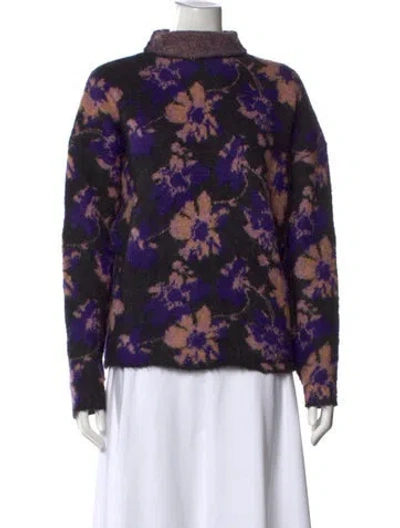 Pre-owned Maje Floral Print Turtleneck Sweater In Blue